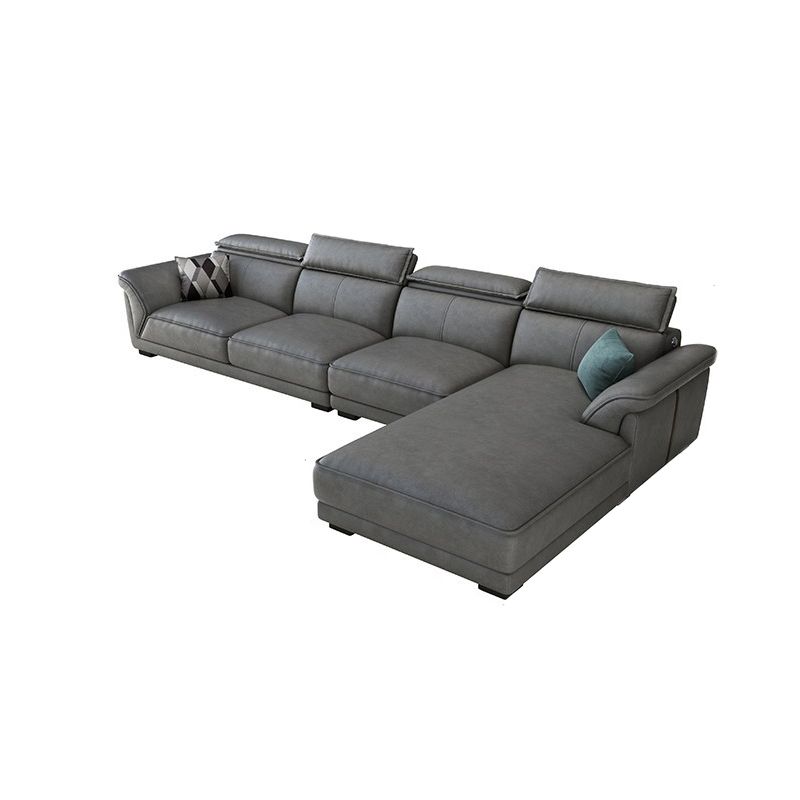 Sofá de cuero sintético gris y chaise moderna bizcho