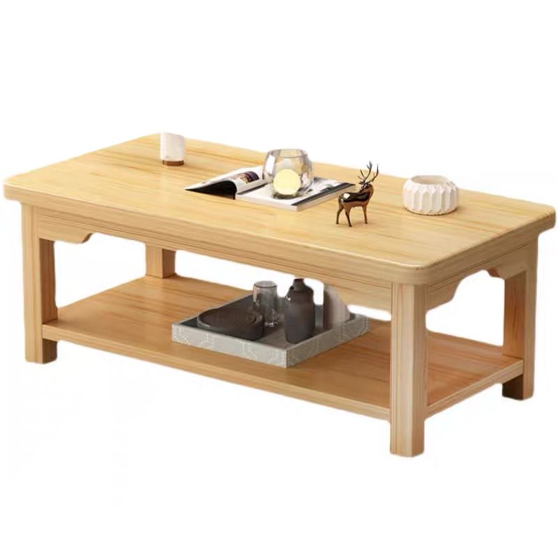 Moderno 4 gambe rettangolari in legno massiccio con tavolino da caffè a mensola