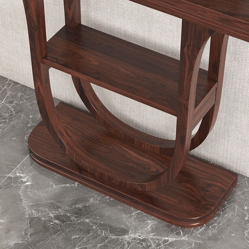 Solid Wood Half Moon Accent Table 2-shelf 33.46" Tall Console Table