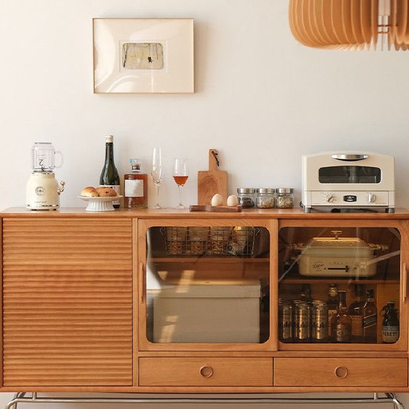 Porte di vetro scandinavo Visualizzazione armadio in pino armadio per soggiorno