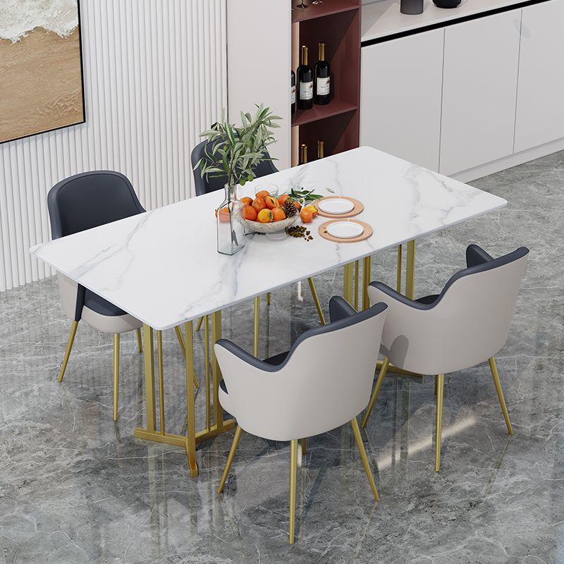 Modern Sintered Stone Top Standard Dining Set White Rectangle Shape Dining Set with Double Pedestal Clearhalo 'Dining Room Sets' 'Dining Tables & Seating' 'dining_room_set' 'furn' 'furn_dining_room_set' 'Furniture' 'furniture_dining_room_set' 'Kitchen & Dining Furniture' 'kitchen&dining_furn' 'kitchen' 1200x1200_0866e8d8-5c69-4dc2-b186-89eb37bb6290