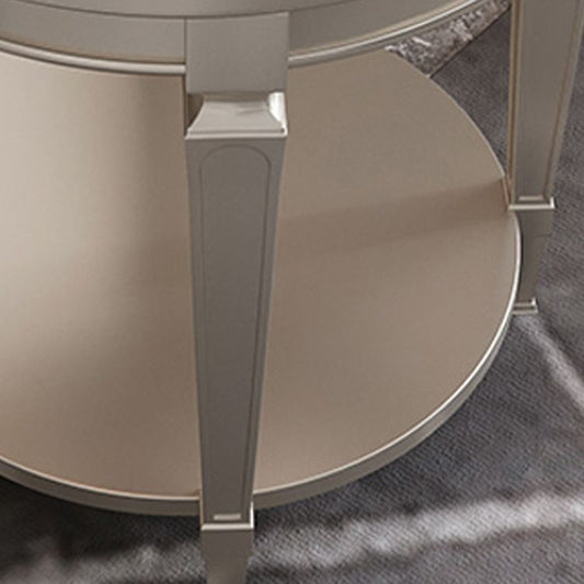 26" Tall 4 Legs Solid Wood End Table Contemporary Round Double Tier End Table