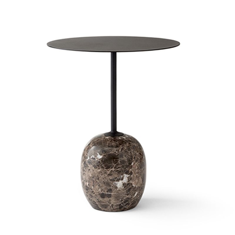 Mid-Century Metal Round Top Side Table Marble Pedestal End Table