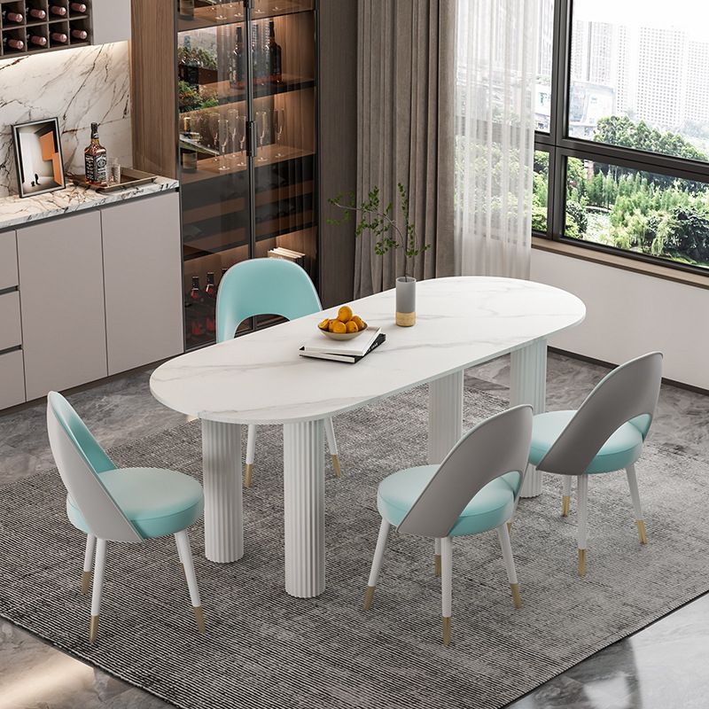 Stone Oval Dining Table Simple White Furniture with Solid Wood Double Pedestal Clearhalo 'Dining Tables & Seating' 'Dining Tables' 'dining_table' 'furn' 'furn_dining_table' 'Furniture' 'Kitchen & Dining Furniture' 1200x1200_086c995a-c7c9-40fa-8322-2146178ff7b7