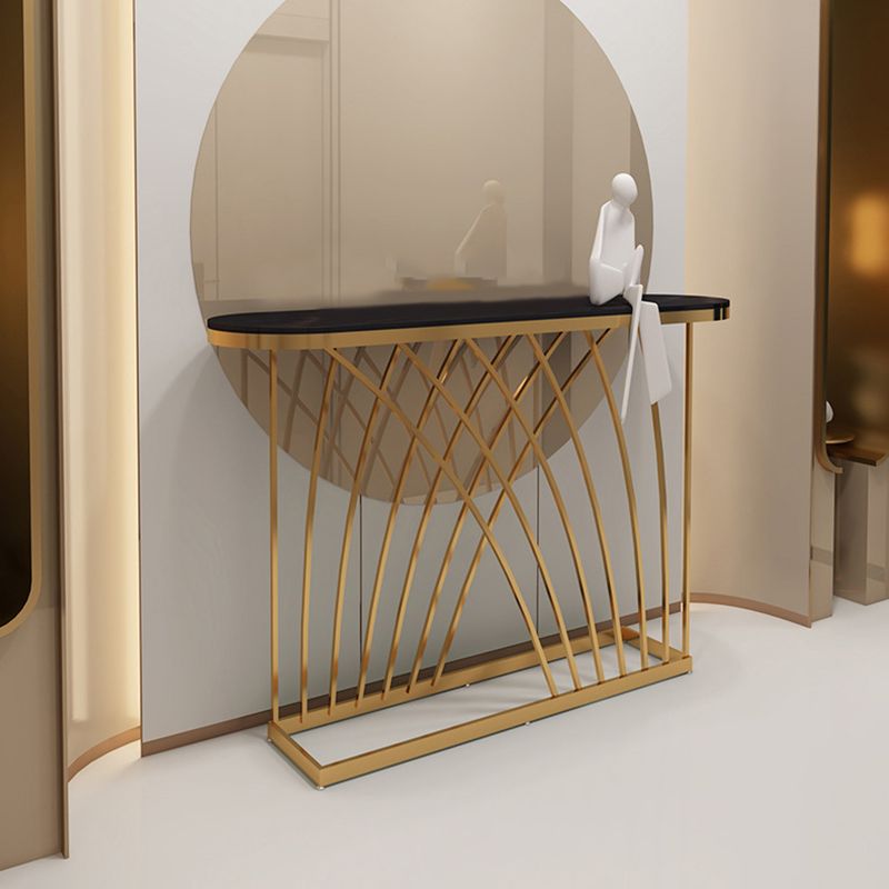 31.5-inch Tall Oval Console Table 1-shelf Stone Accent Table