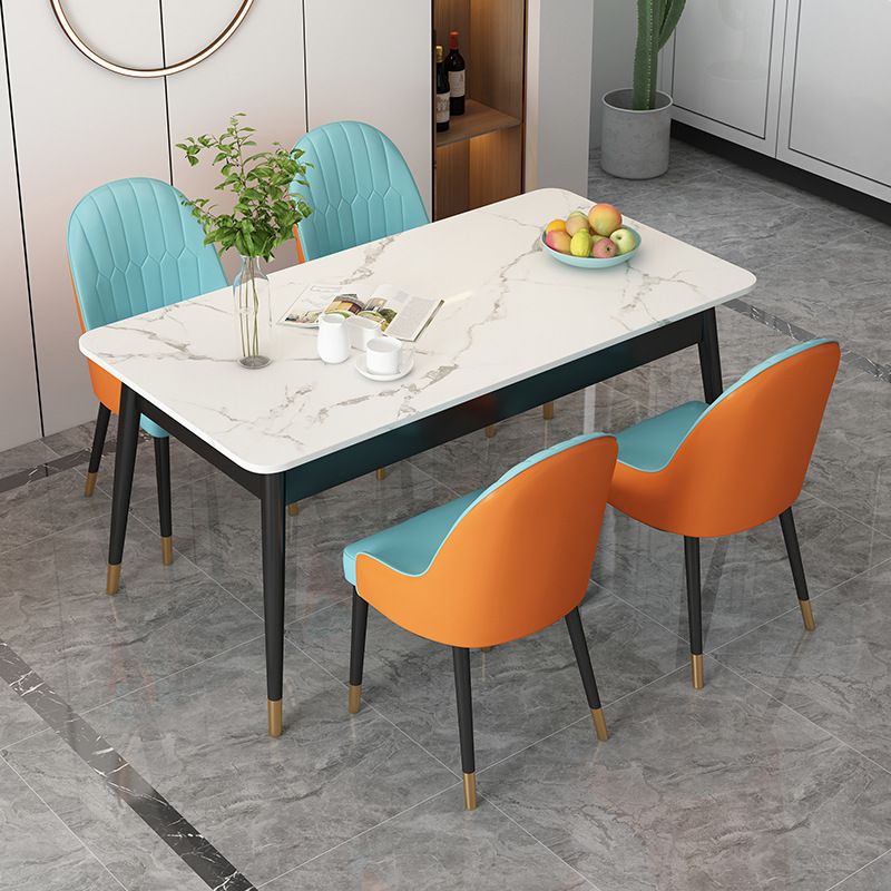 Tavolo da pranzo di lussuoso tavolo da pranzo bianco sinterizzato in pietra tavolo con 4 gambe di ferro