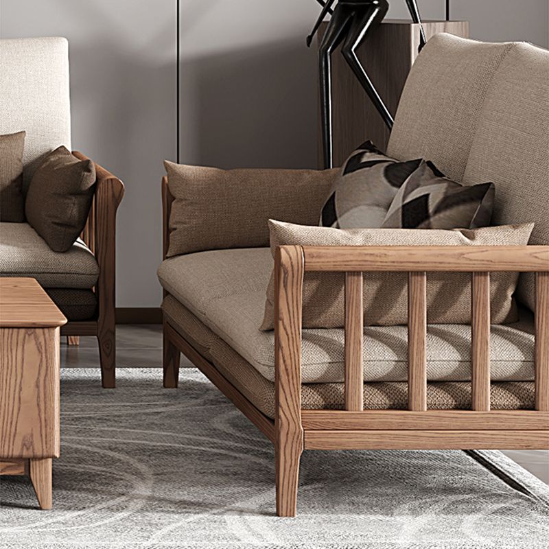 Rustic 37.4"High Cotton-Blend Sectional Pillow Back Sofa with Solid Wood Legs , Beige Clearhalo 'furn' 'furn_sectionals' 'Furniture' 'furniture_sectionals' 'Living Room Furniture' 'Sectionals' 1200x1200_086f8208-b10b-41e2-8488-c4f75ea8e1de