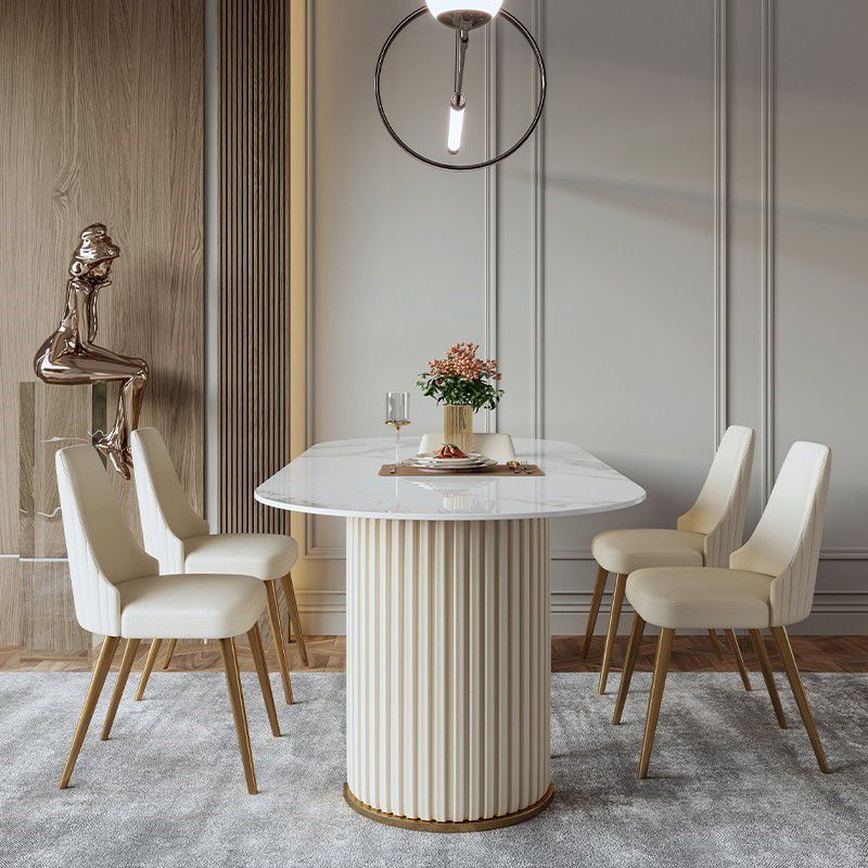 Double Pedestal Dining Room Desk Luxury Oval Sintered Stone Home Fixed Table