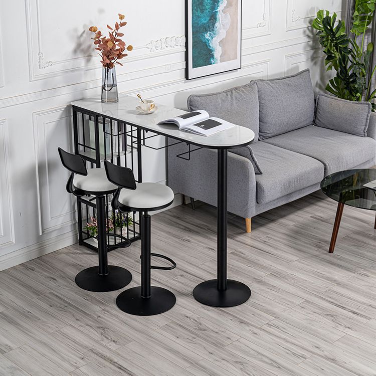 Glam White Marble Counter Table with Specialty Table Top Double Pedestal Table - 42" H Clearhalo 'Bar Furniture' 'Bar Tables' 'bar_tables' 'furn' 'furn_bar_tables' 'Furniture' 'furniture_bar_tables' 'Kitchen & Dining Furniture' 1200x1200_08749d30-938a-4004-bddd-c46ecf640a1c