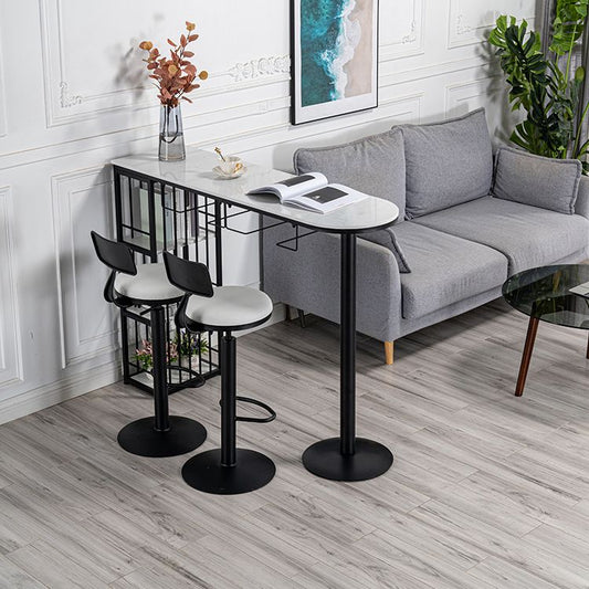 Glam White Marble Counter Table with Specialty Table Top Double Pedestal Table - 42" H Clearhalo 'Bar Furniture' 'Bar Tables' 'bar_tables' 'furn' 'furn_bar_tables' 'Furniture' 'furniture_bar_tables' 'Kitchen & Dining Furniture' 1200x1200_08749d30-938a-4004-bddd-c46ecf640a1c