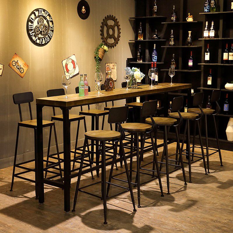 Modern Style Brown Bar Table Solid Wood and Iron with Footrest Coffee Shop Bar Table Clearhalo 'Bar Furniture' 'Bar Tables' 'bar_tables' 'furn' 'furn_bar_tables' 'Furniture' 'furniture_bar_tables' 'Kitchen & Dining Furniture' 'kitchen&dining_furn' 'kitchen' 1200x1200_0874cc9e-4764-4700-a36e-ba2de50a6670
