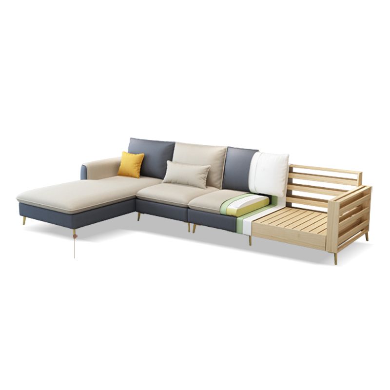 Glam Faux Leather Square Tufted Sofa Grey and Beige Sofa Chaise Clearhalo 'furn' 'furn_sectionals' 'Furniture' 'Living Room Furniture' 'Sectionals' 1200x1200_0879d481-d9f3-4105-b930-2cbf9b5d3adb