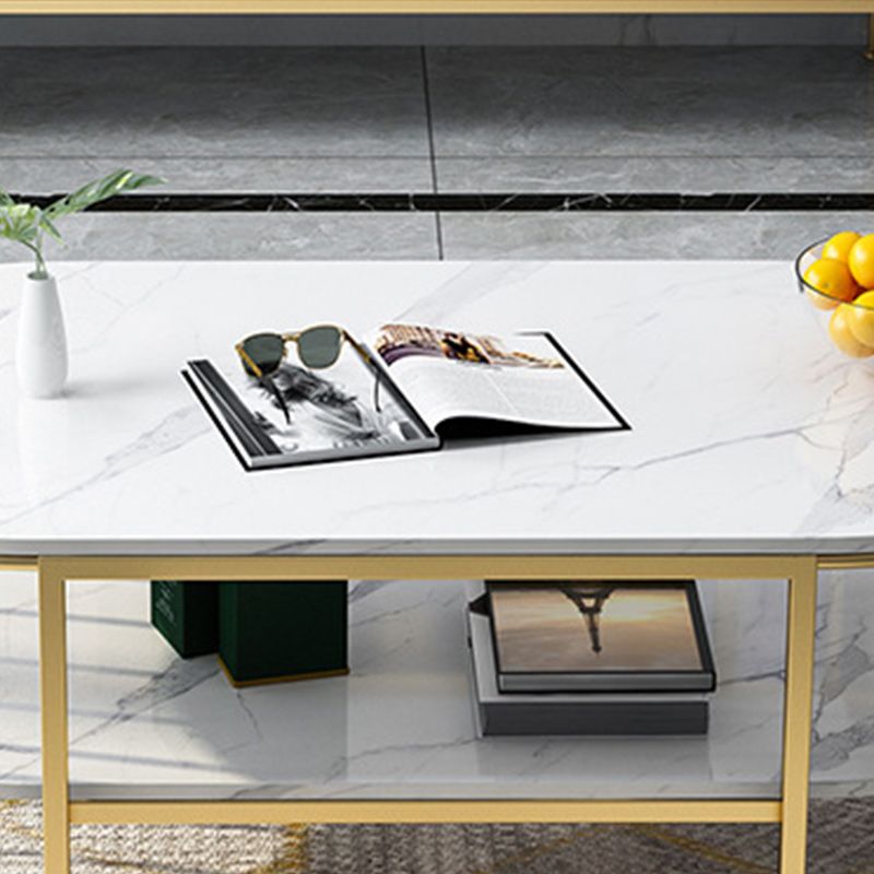 Glam Marble Coffee Cocktail Table Frame Oval Coffee Table with Shelf Clearhalo 'Coffee & Accent Tables' 'Coffee Tables' 'coffee_tables' 'furn' 'furn_coffee_tables' 'Furniture' 'Living Room Furniture' 1200x1200_087ca97b-2914-4623-8a30-5f12b71f2b45