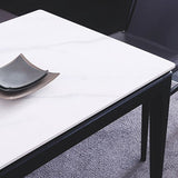 Rectangle 4 Legs Dining Table Mid-Century Modern White Fixed Table of Sintered Stone