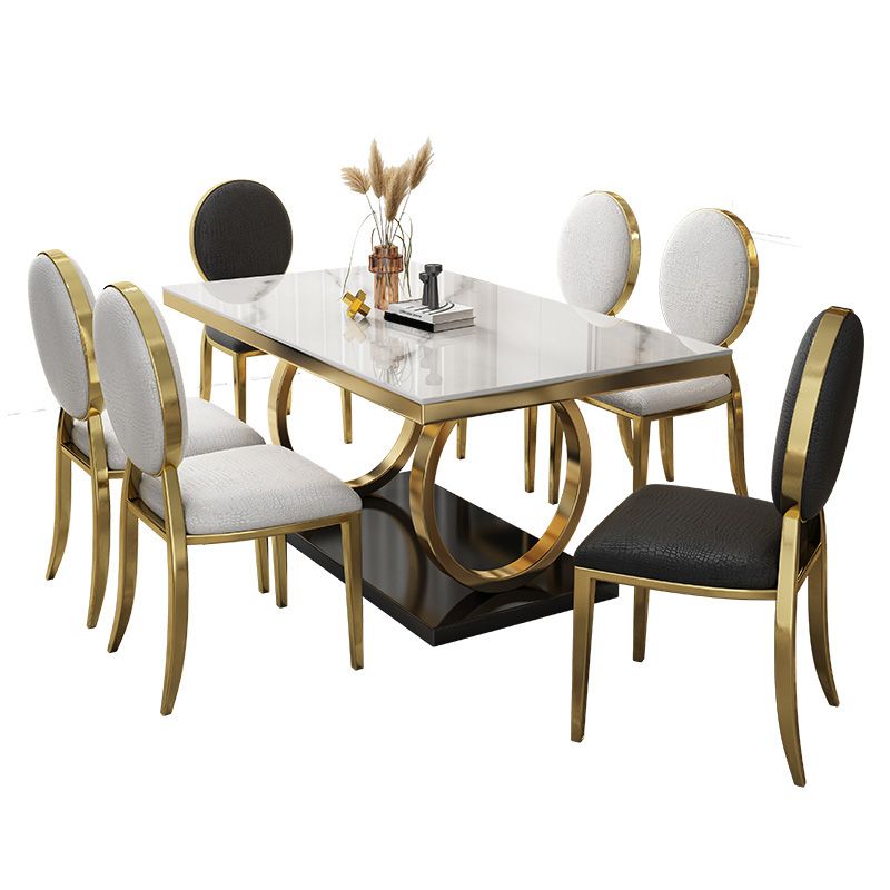 Glam Style Dinner Table Rectangle Stone Dining Room Table for Kitchen Clearhalo 'Dining Tables & Seating' 'Dining Tables' 'dining_table' 'furn' 'furn_dining_table' 'Furniture' 'Kitchen & Dining Furniture' 1200x1200_087f0cab-802d-4863-8c1e-a4d6ea39184a