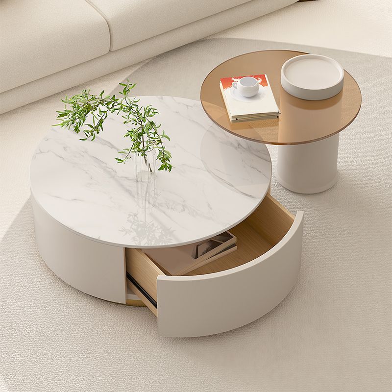 Modern Stone Drum Coffee Table with Storage Dia 31.5" Cocktail Table in Withe Clearhalo 'Coffee & Accent Tables' 'Coffee Tables' 'coffee_tables' 'furn' 'furn_coffee_tables' 'Furniture' 'Living Room Furniture' 1200x1200_0880543a-4698-40af-b7ab-76b7141057e5