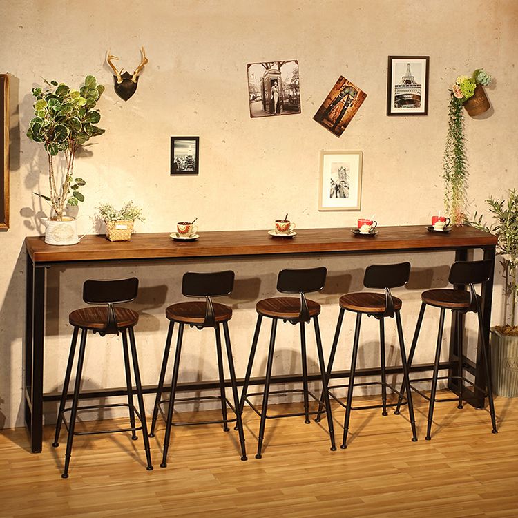 Solid Wood Top Bar Dining Table Industrial Bar Dining Table with Black Base Clearhalo 'Bar Furniture' 'Bar Tables' 'bar_tables' 'furn' 'furn_bar_tables' 'Furniture' 'Kitchen & Dining Furniture' 1200x1200_08827572-40a7-4546-bcc3-20dff30d234b