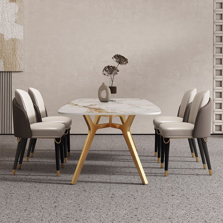 Sintered Stone Top Dining Table Rectangle Table with Metal Gold Base and 4 Legs Clearhalo ' dining_table' 'Dining Tables & Seating' 'Dining Tables' 'furn' 'furn_dining_table' 'Furniture' 'furniture_dining_table' 'Kitchen & Dining Furniture' 'kitchen&dining_furn' 'kitchen' 'kitchen_dining_table' 1200x1200_08834aa5-62d9-4b3e-8605-fd5409116b37