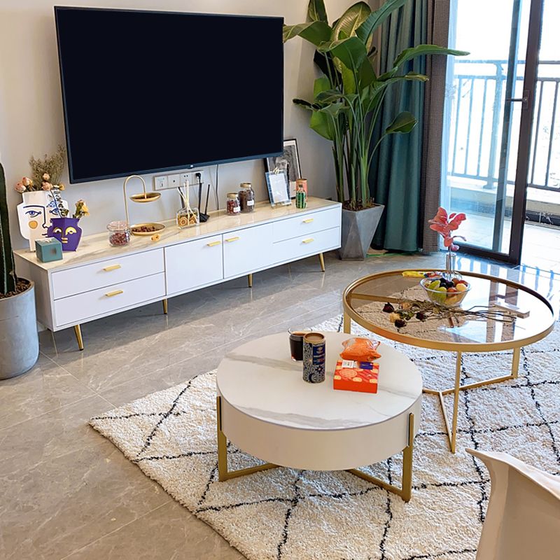 17.72 "H TV Stand Glam Console White TV White TV con 4 cajones para sala de estar