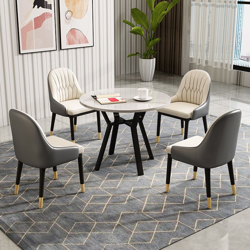 椅子付きの1/2/5 PCSラウンドストーンダイニングテーブルを修正しました