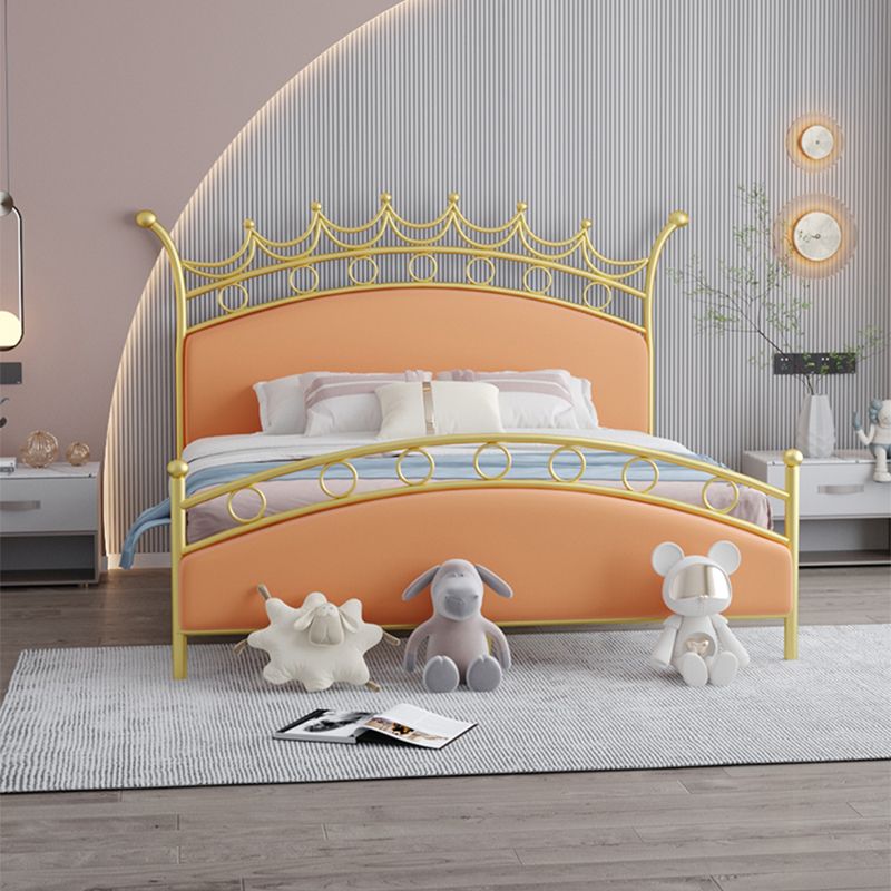 Glam Style Standard Bed with Upholstered Headboard in Iron Bed