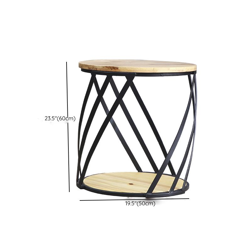 Drum End Table with Storage Solid Wood Round Top and Metal Base Clearhalo 'Coffee & Accent Tables' 'End & Side Tables' 'end_side_tables' 'furn' 'furn_end_side_tables' 'Furniture' 'Living Room Furniture' 1200x1200_0890a19e-62e4-4a8a-b1aa-e94fd625ba86