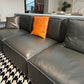 Contemporary Genuine Leather Square Arm Sofa For Living Room