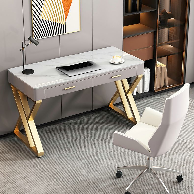 White Glam Writing Desk Rectangular Office Desk with Drawers Clearhalo 'furn' 'furn_office_desk' 'Furniture' 'Office Desks' 'Office Furniture' 'office_desk' 1200x1200_0892c14f-7332-4519-9aaf-9f83e059ed2b