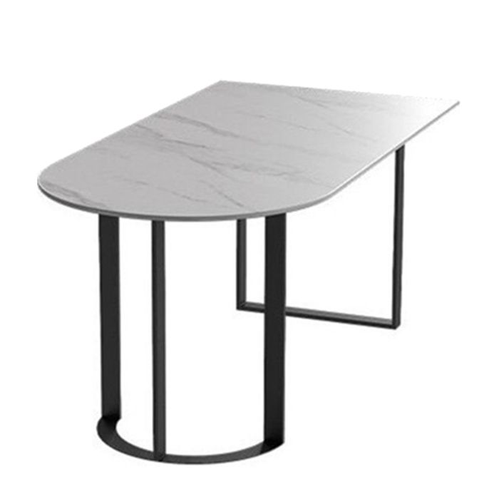 Modern White Stone Dining Table 78"L Table Sled Base Table for Home