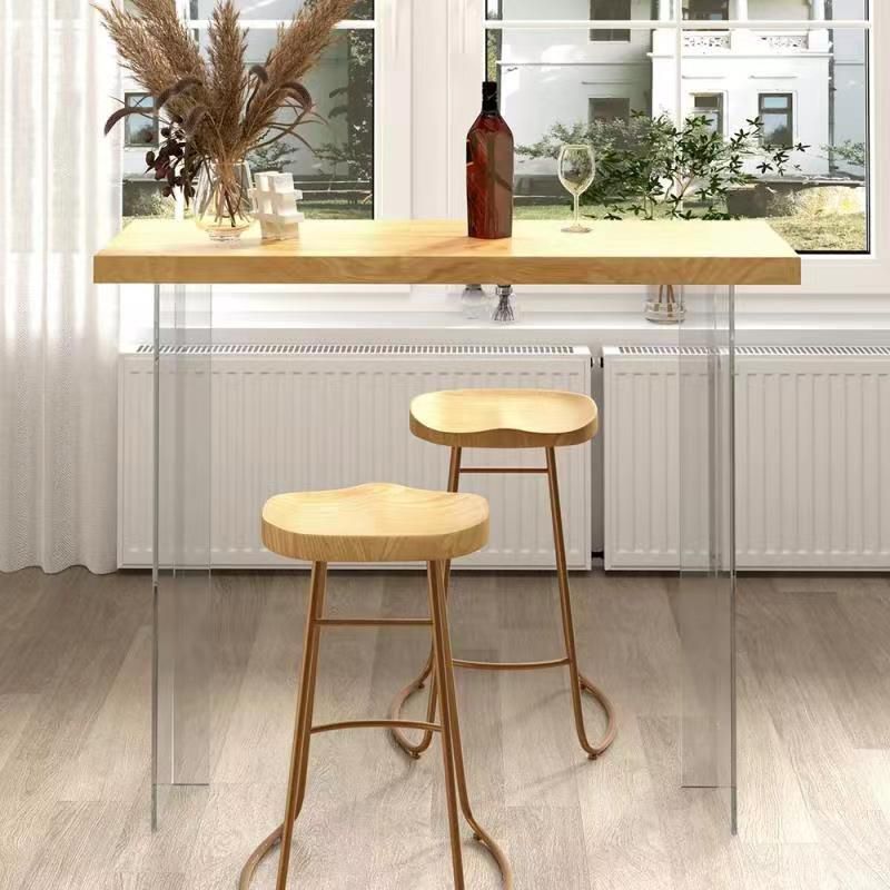 Modernes rechteckiges Kneipentisch-Set, 1/3 Bild, Tresentisch aus Holz mit rückenfreiem Hocker