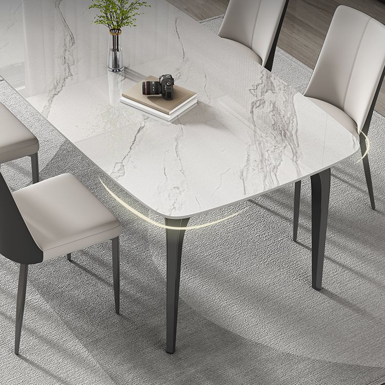 Tavolo da pranzo moderno rettangolare in pietra bianca con 4 gambe