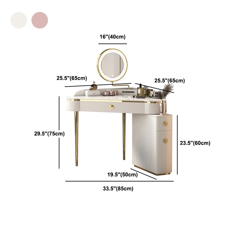 Glam Style Rock Slab Vanity with 3 Drawers White/pink Metal Base Clearhalo 'Bedroom Furniture' 'furn' 'furn_makeup_vanities' 'Furniture' 'Makeup Vanities' 'makeup_vanities' 1200x1200_089e814e-fd8d-480d-856d-db3c1fc0fa47