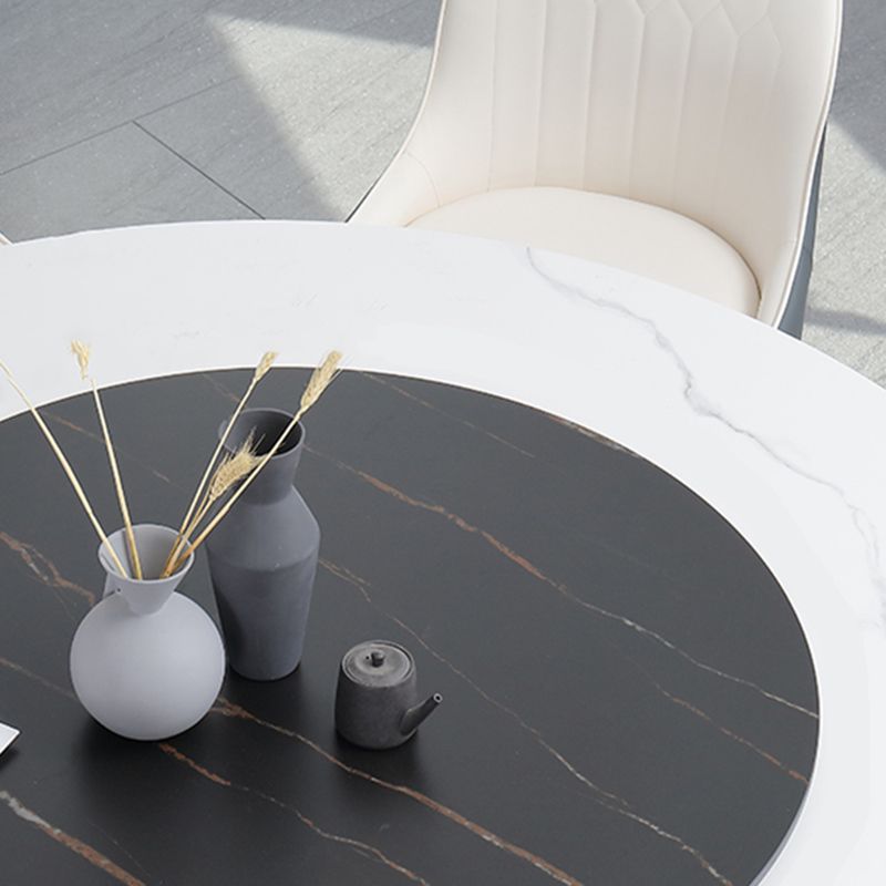 Modern Dining Set 1/5/7 Pcs Round Sintered Stone Dining Table with Upholstered Chairs