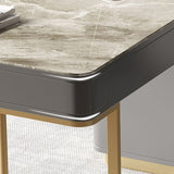 Grey Drawers Writing Desk Glam Stainless Steel and Stone Office Desk Rectangular