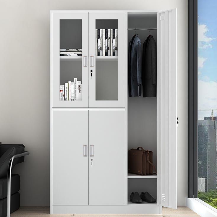 White Steel Wardrobe Armoire Contemporary Hinged Wardrobe Cabinet Clearhalo 'Armoires & Wardrobes' 'armoires_wardrobes' 'Bedroom Furniture' 'furn' 'furn_armoires_wardrobes' 'Furniture' 1200x1200_08a6cc16-718f-4a52-aed0-a53c96a866bd