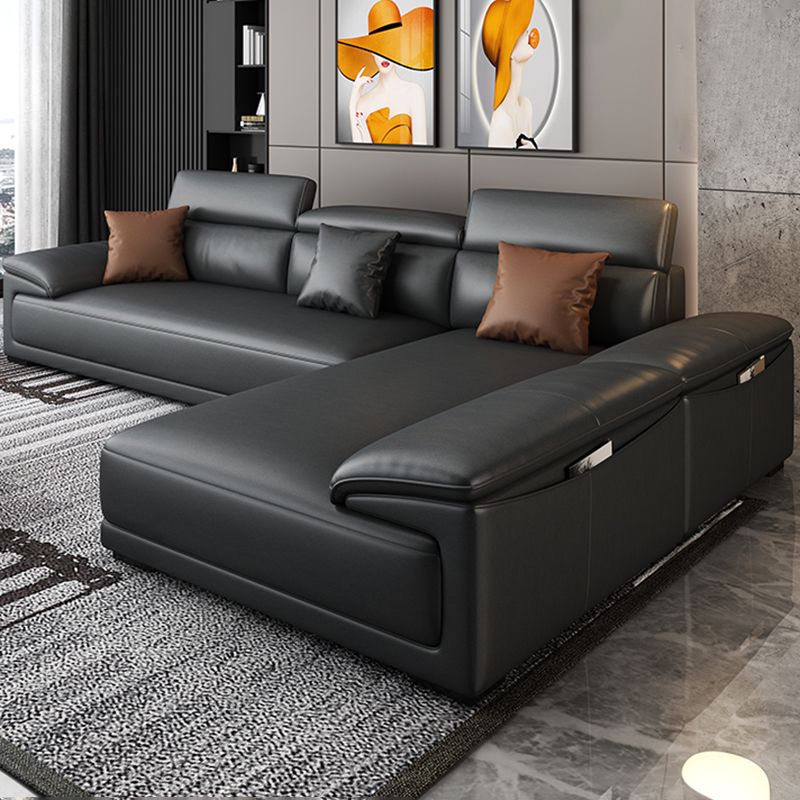 Black Faux Leather Sofa 33.46" H Pillow Top Arm Sofa & Chaise Clearhalo 'furn' 'furn_sectionals' 'Furniture' 'furniture_sectionals' 'Living Room Furniture' 'Sectionals' 1200x1200_08aac4b4-e175-463c-a076-398d57428c4e