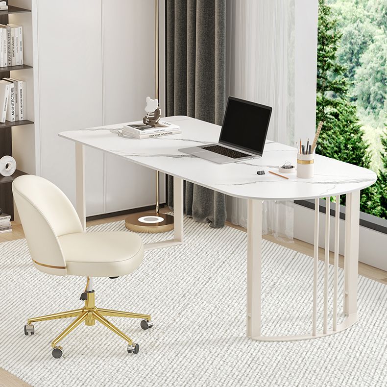 Contemporary Stone Writing Desk Bedroom Office Desk with White Legs Clearhalo 'furn' 'furn_office_desk' 'Furniture' 'Office Desks' 'Office Furniture' 'office_desk' 1200x1200_08ad24ee-32c6-4e91-a531-5f0fcd8758c2