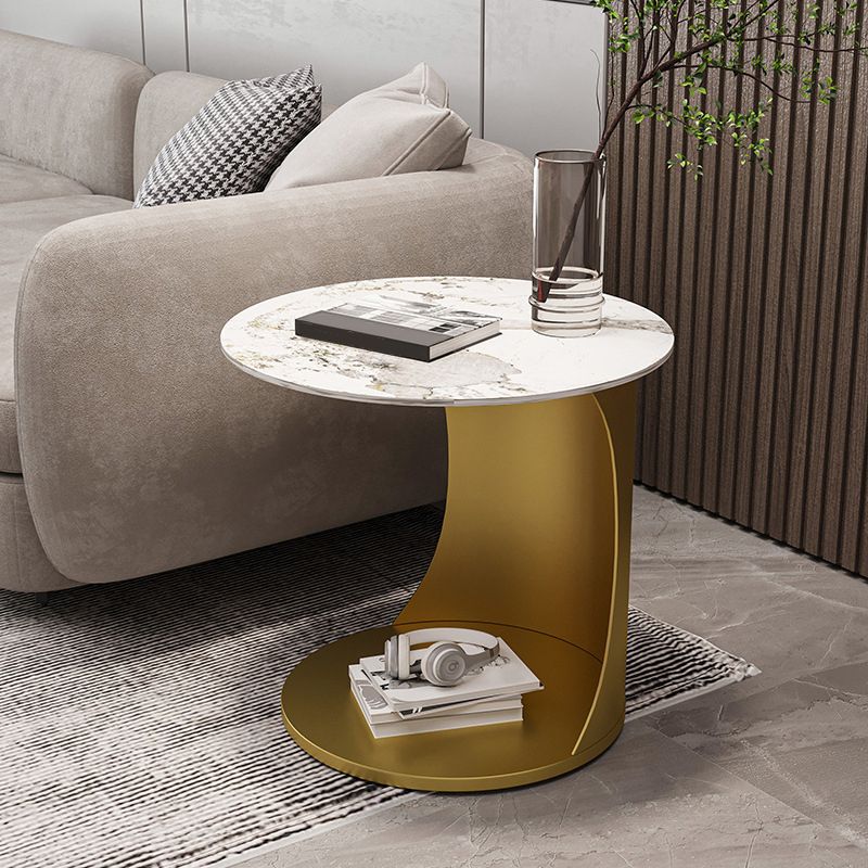Contemporary Round Double Tier End Table Slate Top Side End Table Clearhalo 'Coffee & Accent Tables' 'End & Side Tables' 'end_side_tables' 'furn' 'furn_end_side_tables' 'Furniture' 'Living Room Furniture' 1200x1200_08b0287d-3e71-4605-a40f-df3dd111db23