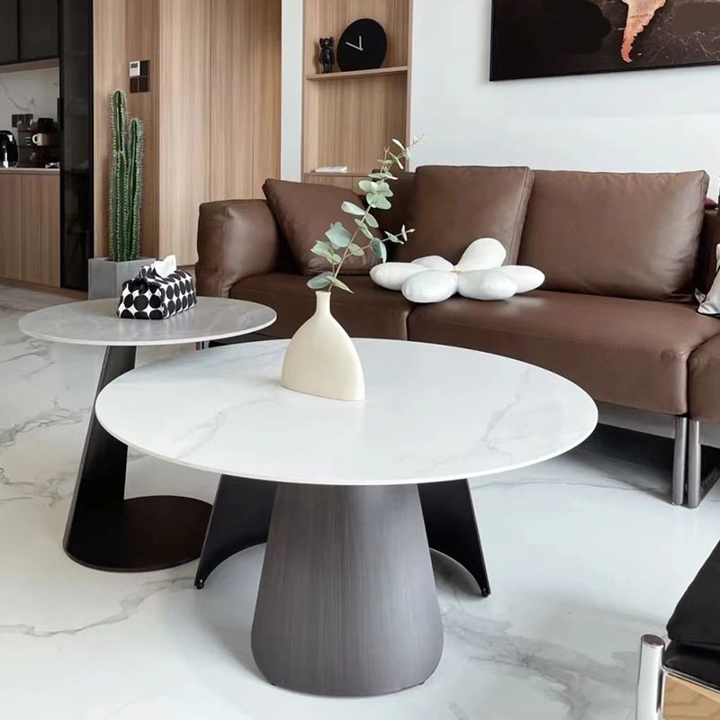 2-Piece Slate Round Coffee Table Set Modern White Simple Cocktail Table Clearhalo 'Coffee & Accent Tables' 'Coffee Tables' 'coffee_tables' 'furn' 'furn_coffee_tables' 'Furniture' 'Living Room Furniture' 1200x1200_08b4eade-f52a-455b-a835-e16b01360a45