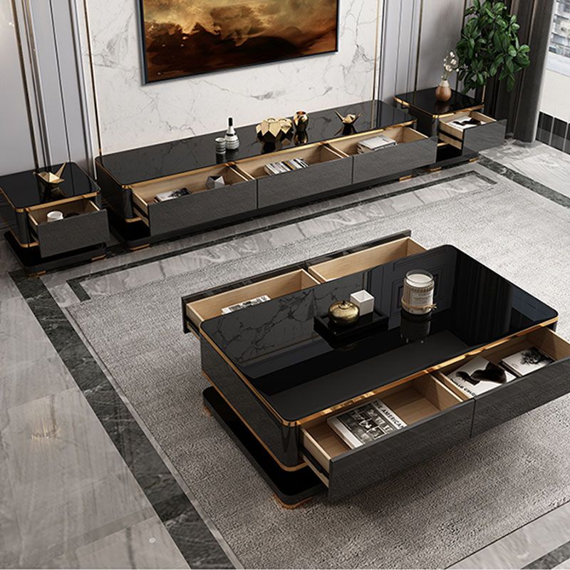 16.14"H TV Stand Glam Style Enclosed Storage TV Console in Black with 3 Drawers Clearhalo 'furn' 'furn_tv_stands_entertainment_centers' 'Furniture' 'Living Room Furniture' 'TV Stands & Entertainment Centers' 'TV Stands & Media Storage Furniture' 'tv_stands_entertainment_centers' 1200x1200_08b5a1b6-3048-4c3e-b10f-d60d20fa1d93