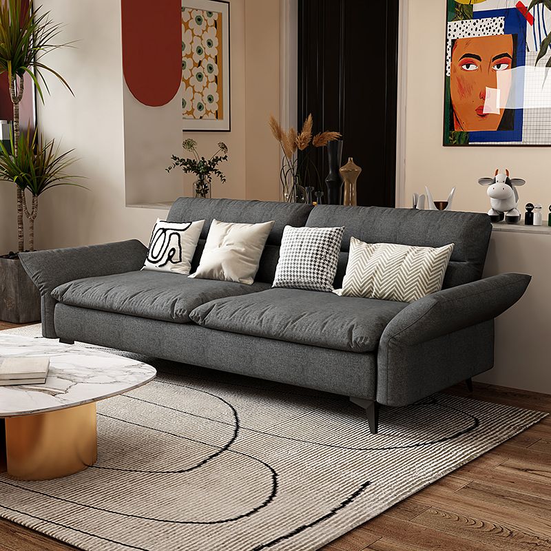 Modern Cotton Blend/Faux Leather Settee Flared Arm Biscuit Back Couch Clearhalo 'furn' 'furn_sofas' 'Furniture' 'furniture_sofas' 'Living Room Furniture' 'Sofa' 'sofas' 1200x1200_08b6f837-1ec3-4482-bb1b-3f9988fb656d