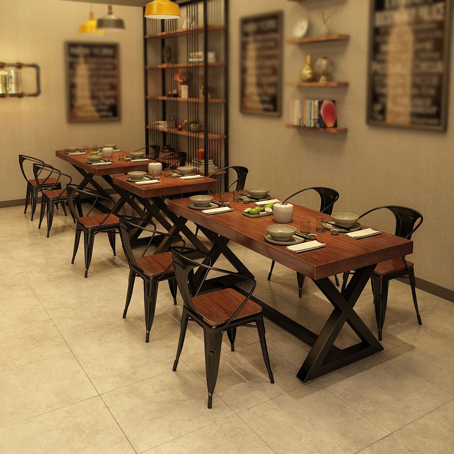 Industrial Rectangle Dining Room Table Pine Solid Wood Table with Black Trestle Base Clearhalo ' dining_table' 'Dining Tables & Seating' 'Dining Tables' 'furn' 'furn_dining_table' 'Furniture' 'furniture_dining_table' 'Kitchen & Dining Furniture' 'kitchen&dining_furn' 'kitchen' 'kitchen_dining_table' 1200x1200_08b734d3-0acf-4823-8669-b8e02a9abe3d