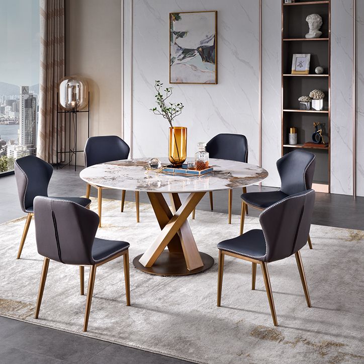 Glam Sintered Stone Dining Table Round Dinner Room Table with Pedestal Base Clearhalo 'Dining Tables & Seating' 'Dining Tables' 'dining_table' 'furn' 'furn_dining_table' 'Furniture' 'furniture_dining_table' 'Kitchen & Dining Furniture' 'kitchen' 'kitchen_dining_table' 1200x1200_08b87062-994c-44b7-8e4a-35e7b2ce263d