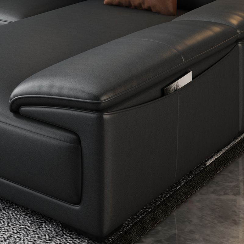 Black Faux Leather Sofa 33.46" H Pillow Top Arm Sofa & Chaise Clearhalo 'furn' 'furn_sectionals' 'Furniture' 'furniture_sectionals' 'Living Room Furniture' 'Sectionals' 1200x1200_08b9adb7-681d-4fae-8886-cf953a0076bc