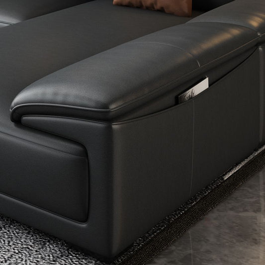 Black Faux Leather Sofa 33.46" H Pillow Top Arm Sofa & Chaise Clearhalo 'furn' 'furn_sectionals' 'Furniture' 'furniture_sectionals' 'Living Room Furniture' 'Sectionals' 1200x1200_08b9adb7-681d-4fae-8886-cf953a0076bc