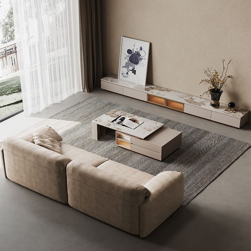Glam Coffee Table Rectangle Stone Single Cocktail Table with Storage Drawers Clearhalo 'Coffee & Accent Tables' 'Coffee Tables' 'coffee_tables' 'furn' 'furn_coffee_tables' 'Furniture' 'Living Room Furniture' 1200x1200_08bdc5f9-f12b-44df-b6b7-b3423a7899c1