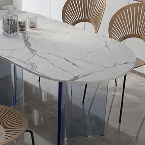 White Oval Stone Dining Table Modern Acrylic Double Pedestal Dining Table Clearhalo 'Dining Tables & Seating' 'Dining Tables' 'dining_table' 'furn' 'furn_dining_table' 'Furniture' 'Kitchen & Dining Furniture' 1200x1200_08c4c414-4614-42b8-a2db-b079d63fb04a