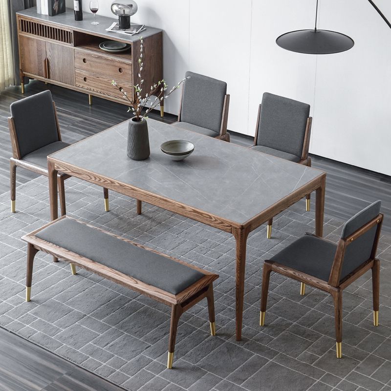 木製のベースと4本の脚を備えた中世のモダンな焼結さた石のテーブル長方形のテーブル