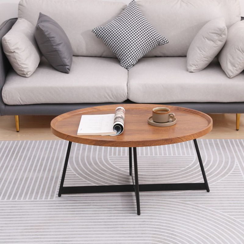 Stile moderno Black Metal Base Metal Bashing Wood/Walnut Oval/Round Table Top Side Table