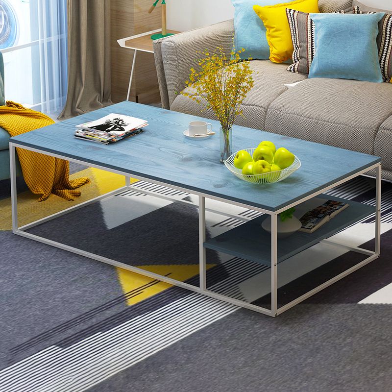 Contemporary Rectangle Wooden Coffee Table with 1 Shelf and Steel Frame Base Clearhalo 'Coffee & Accent Tables' 'Coffee Tables' 'coffee_tables' 'furn' 'furn_coffee_tables' 'Furniture' 'Living Room Furniture' 1200x1200_08ce5afb-cc24-4667-b393-b48d75da0199